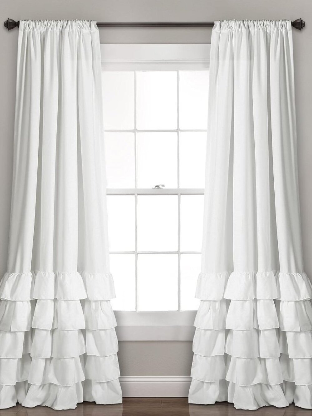 Allison Ruffle Light Filtering Window Curtain Panels Pair 40" W x 84" L White -